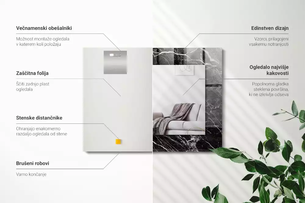 Oglindă dreptunghiulară cu imprimeu de marmură neagră