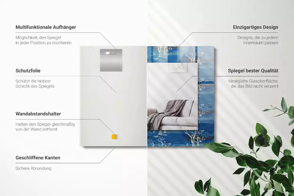 Oglindă dreptunghiulară cu ramă imprimată cu peisaj de copaci