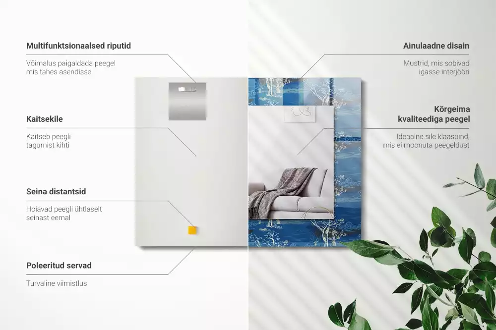 Oglindă dreptunghiulară cu ramă imprimată cu peisaj de copaci