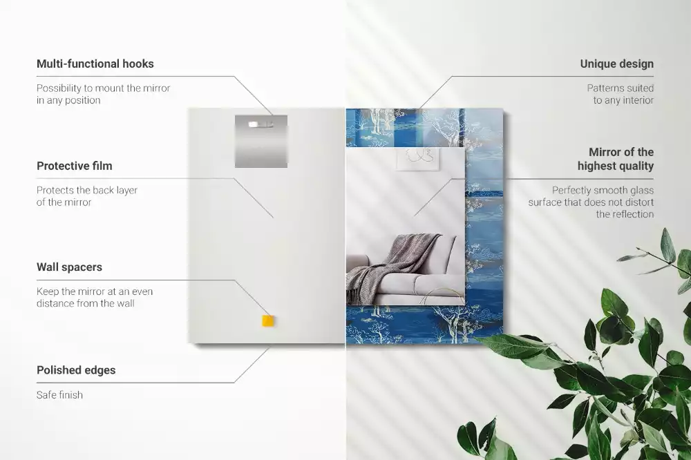 Oglindă dreptunghiulară cu ramă imprimată cu peisaj de copaci