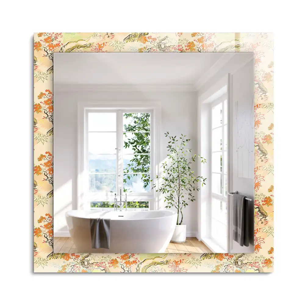 Oglindă decorativă dreptunghiulară cu design grădină japoneză