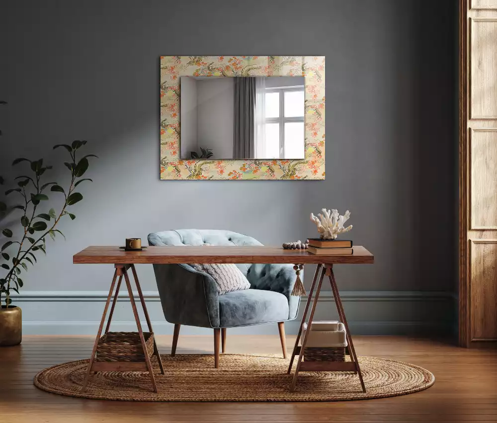 Oglindă decorativă dreptunghiulară cu design grădină japoneză