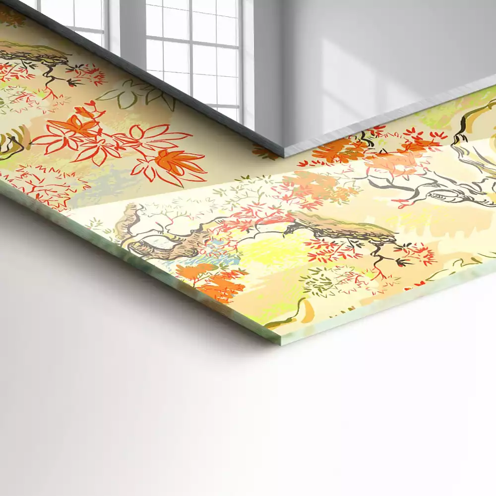 Oglindă decorativă dreptunghiulară cu design grădină japoneză