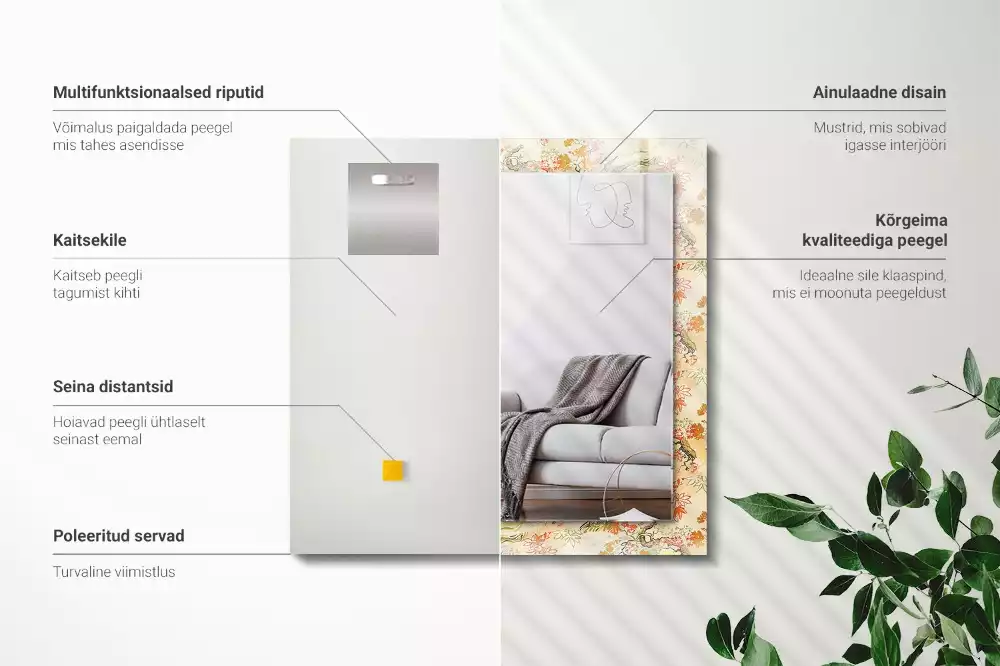 Oglindă decorativă dreptunghiulară cu design grădină japoneză