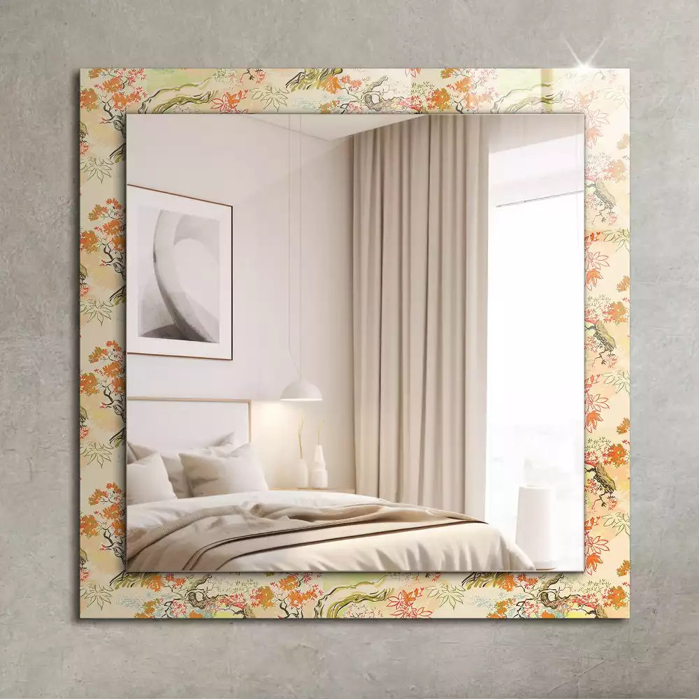 Oglindă decorativă dreptunghiulară cu design grădină japoneză