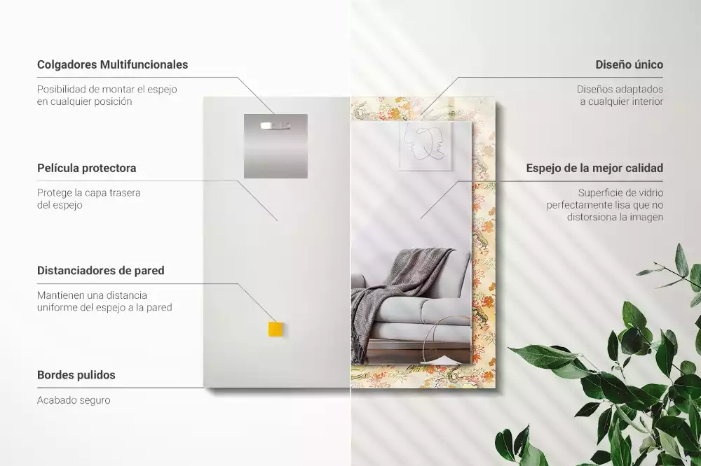 Oglindă decorativă dreptunghiulară cu design grădină japoneză