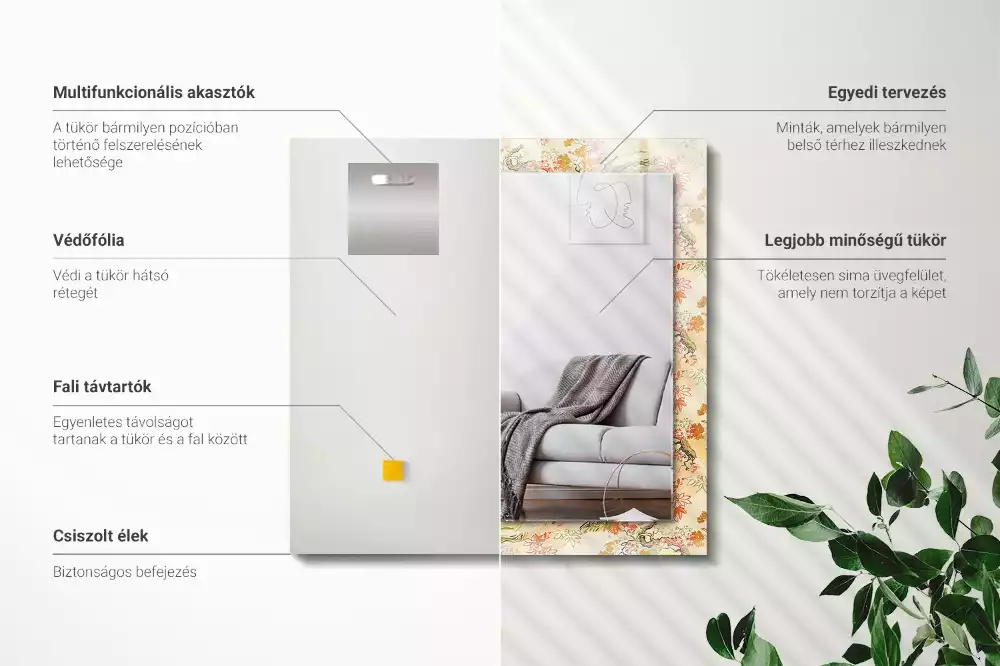 Oglindă decorativă dreptunghiulară cu design grădină japoneză