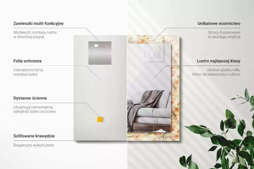 Oglindă decorativă dreptunghiulară cu design grădină japoneză