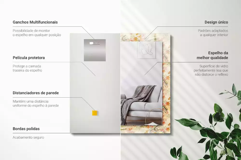 Oglindă decorativă dreptunghiulară cu design grădină japoneză