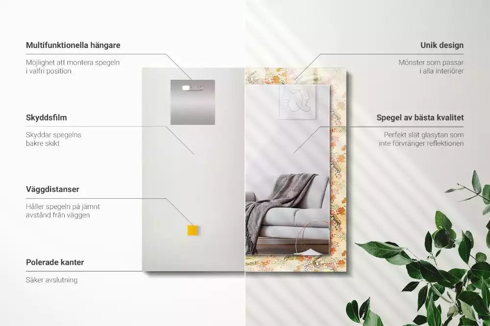 Oglindă decorativă dreptunghiulară cu design grădină japoneză