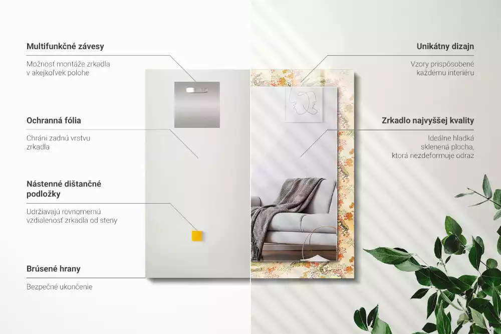 Oglindă decorativă dreptunghiulară cu design grădină japoneză