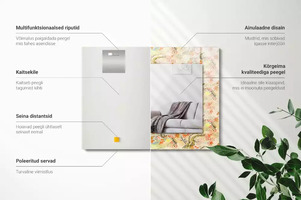 Oglindă decorativă dreptunghiulară cu design grădină japoneză