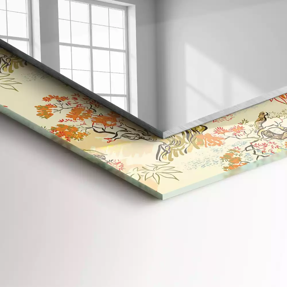 Oglindă decorativă dreptunghiulară cu design grădină japoneză