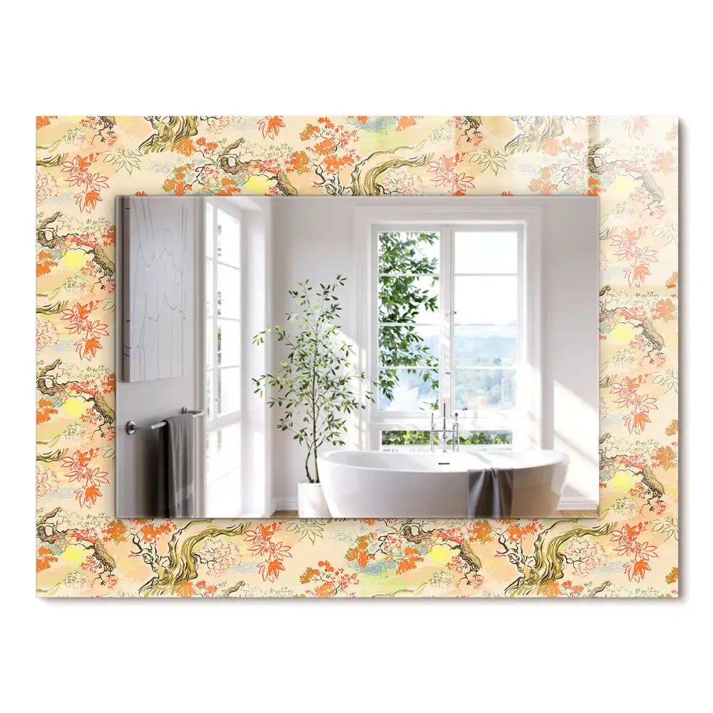 Oglindă decorativă dreptunghiulară cu design grădină japoneză