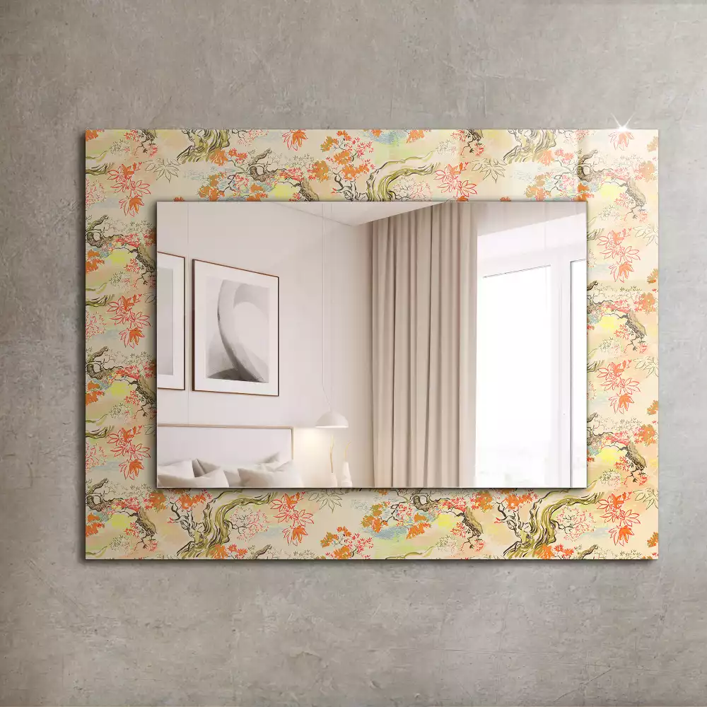 Oglindă decorativă dreptunghiulară cu design grădină japoneză