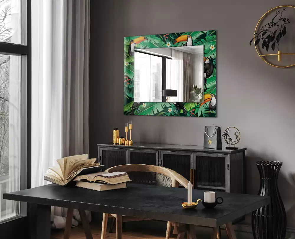 Oglindă dreptunghiulară decorativă de perete Tucanii părăsesc jungla