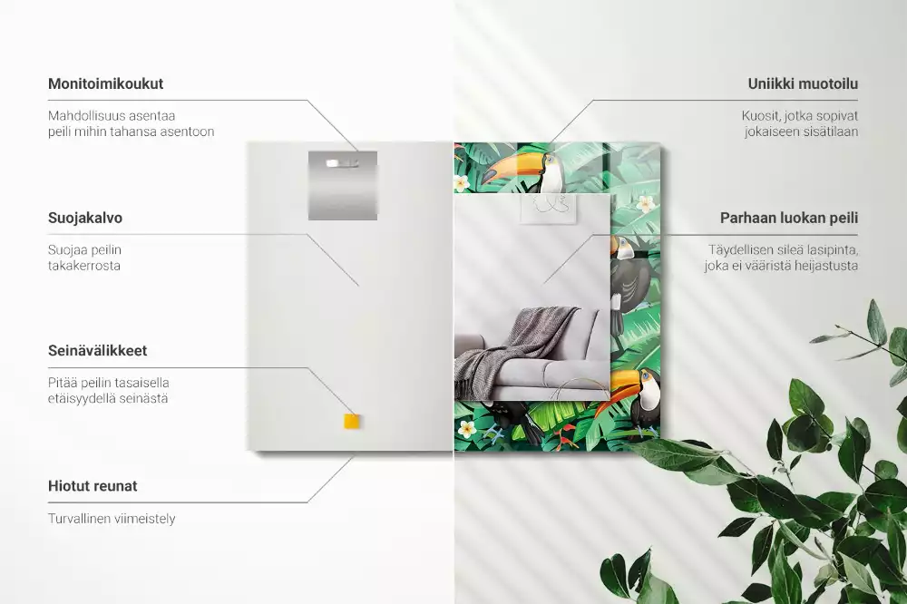 Oglindă dreptunghiulară decorativă de perete Tucanii părăsesc jungla