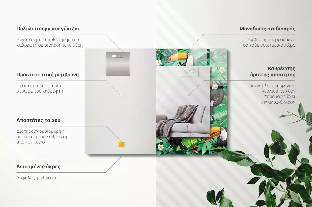 Oglindă dreptunghiulară decorativă de perete Tucanii părăsesc jungla