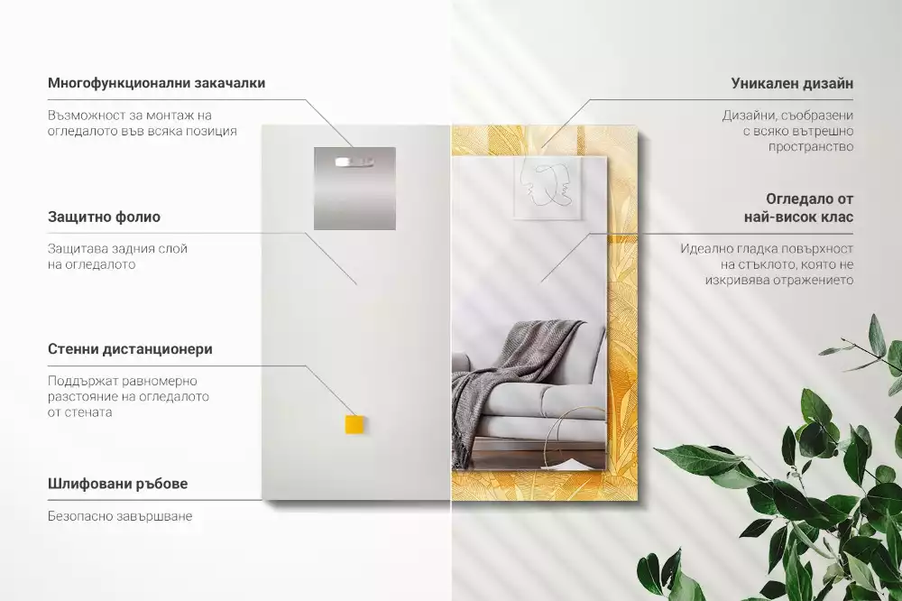 Oglindă dreptunghiulară cu model de frunze portocalii