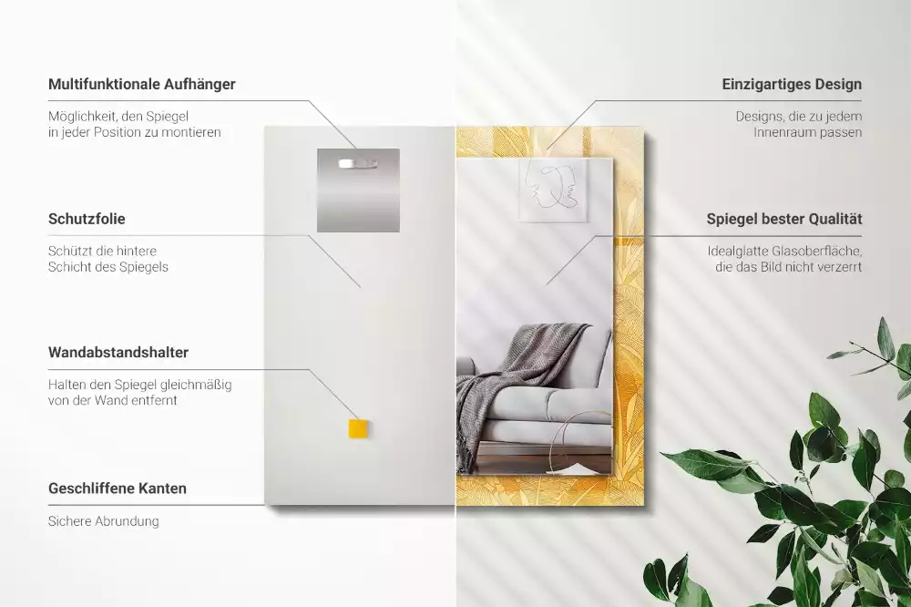 Oglindă dreptunghiulară cu model de frunze portocalii