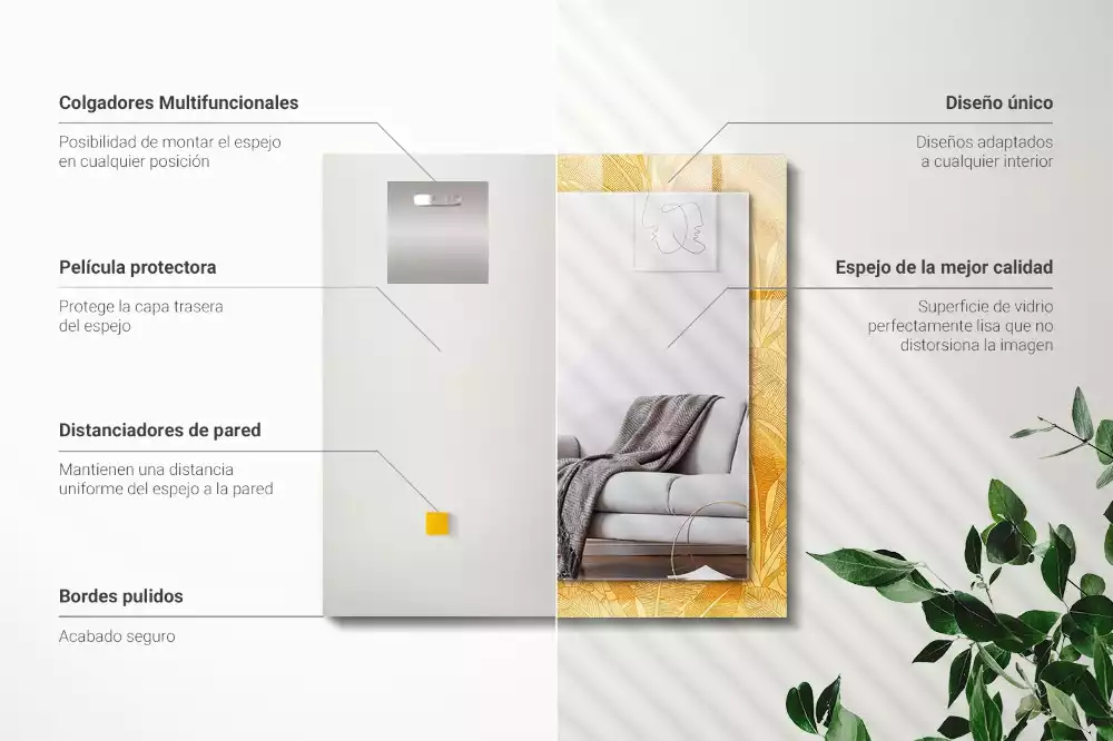 Oglindă dreptunghiulară cu model de frunze portocalii