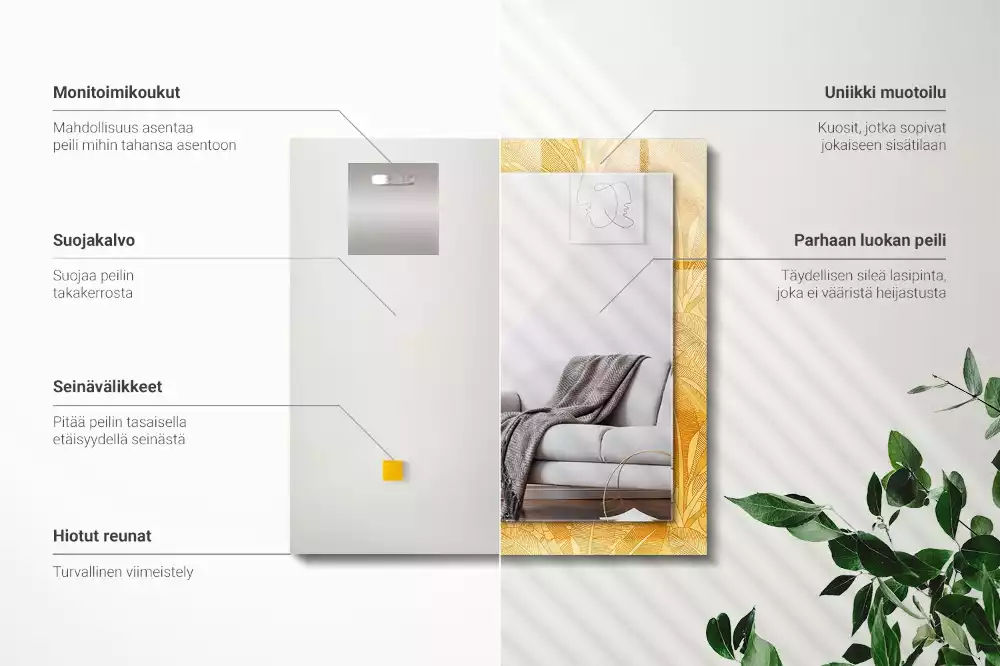 Oglindă dreptunghiulară cu model de frunze portocalii
