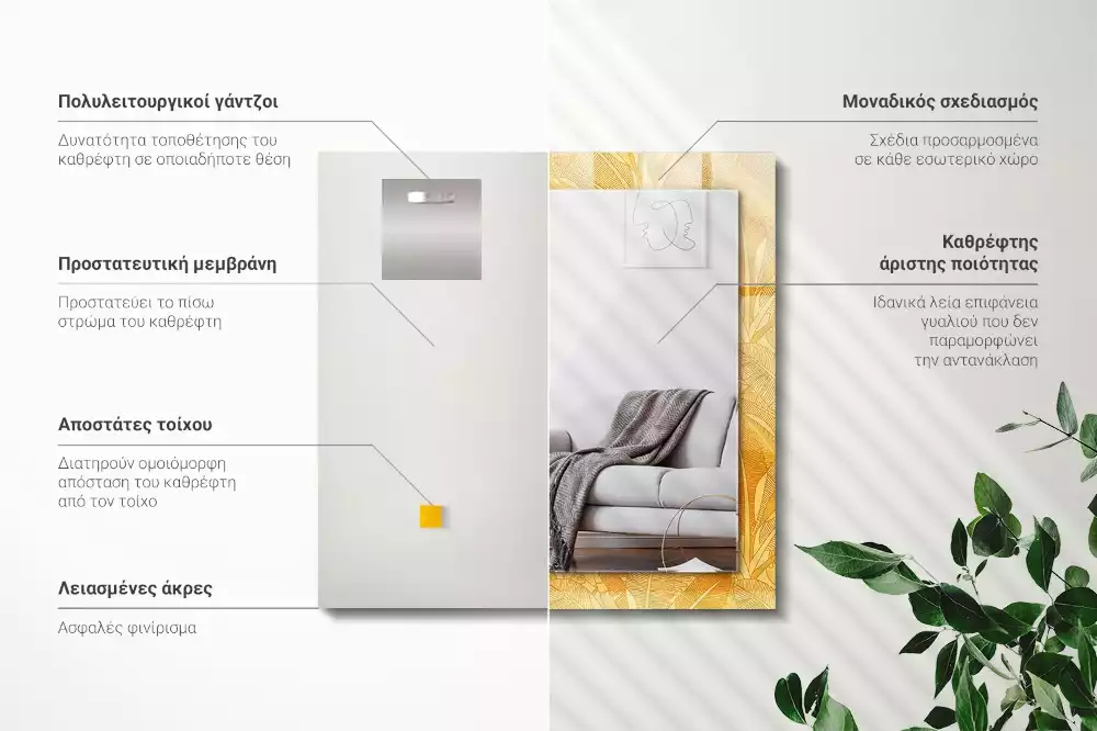 Oglindă dreptunghiulară cu model de frunze portocalii