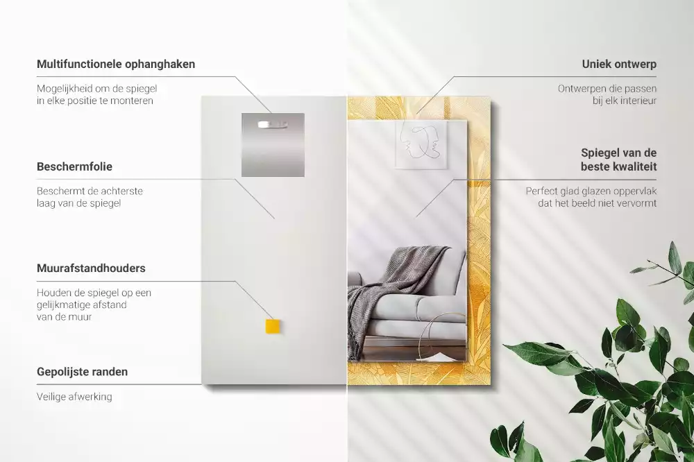 Oglindă dreptunghiulară cu model de frunze portocalii