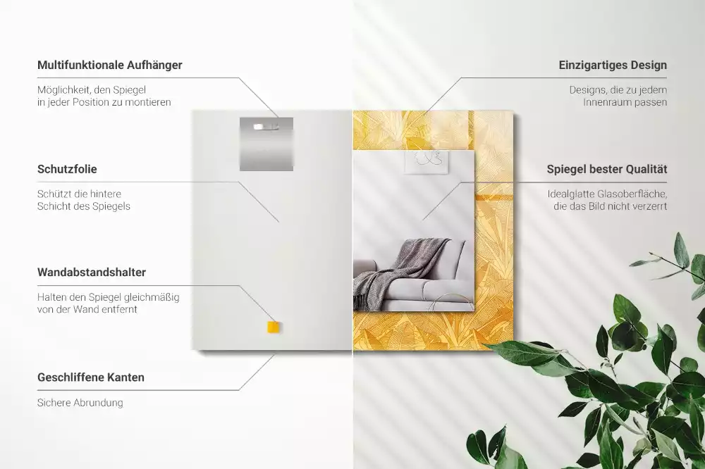 Oglindă dreptunghiulară cu model de frunze portocalii