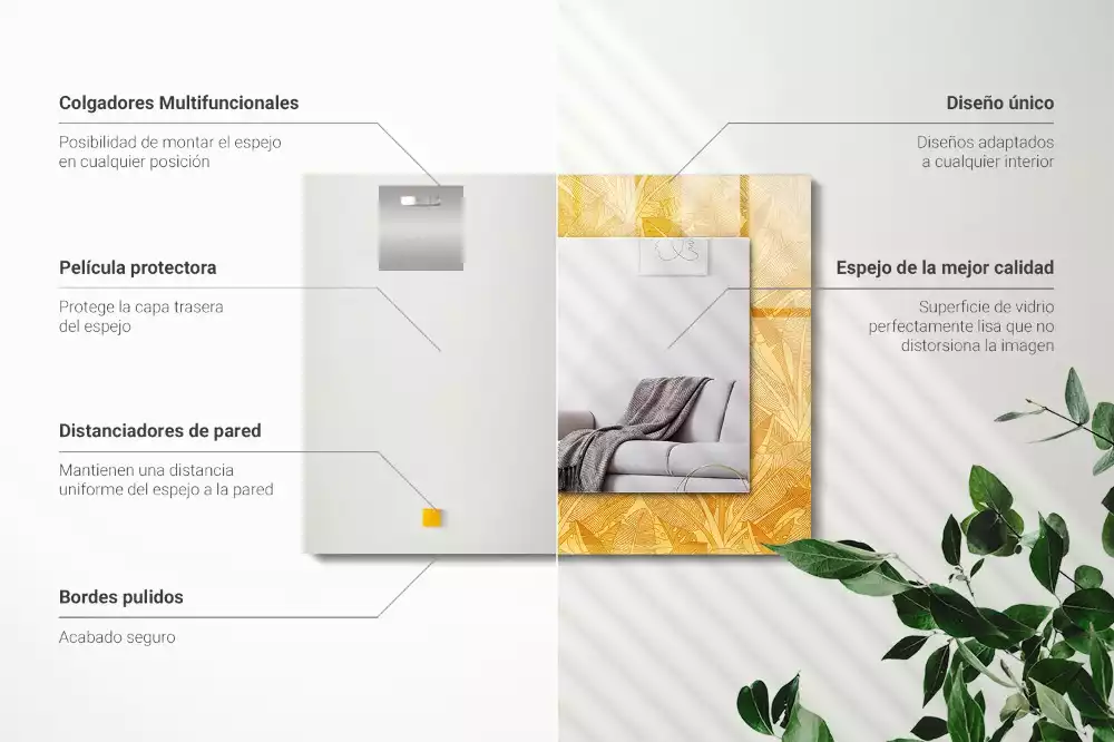 Oglindă dreptunghiulară cu model de frunze portocalii