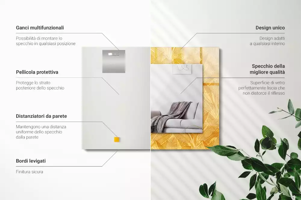 Oglindă dreptunghiulară cu model de frunze portocalii