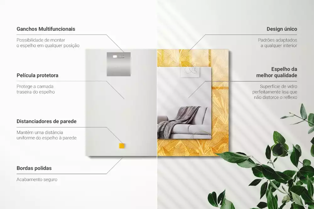 Oglindă dreptunghiulară cu model de frunze portocalii