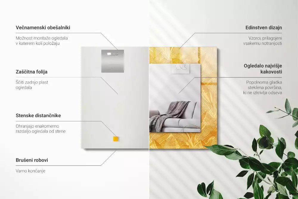 Oglindă dreptunghiulară cu model de frunze portocalii