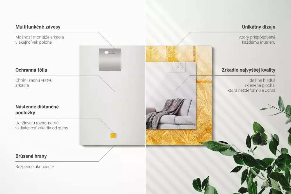 Oglindă dreptunghiulară cu model de frunze portocalii