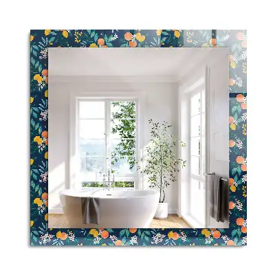 Oglindă dreptunghiulară cu decor floral și fructe