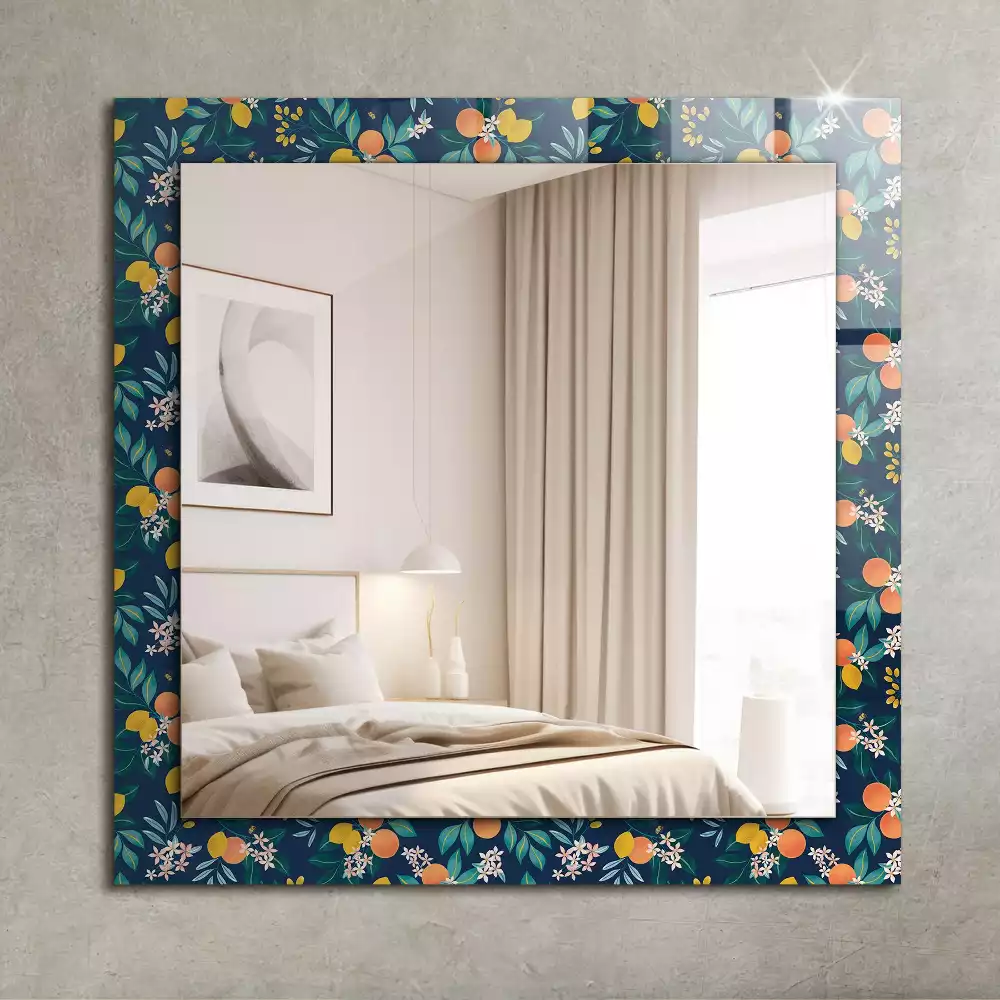 Oglindă dreptunghiulară cu decor floral și fructe