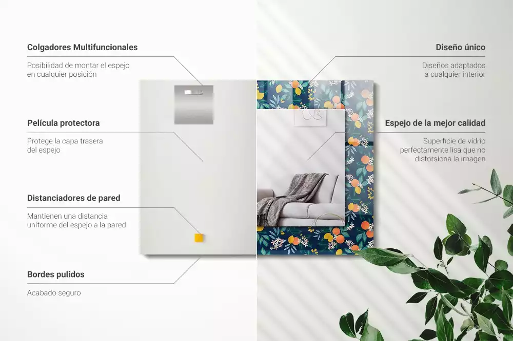 Oglindă dreptunghiulară cu decor floral și fructe