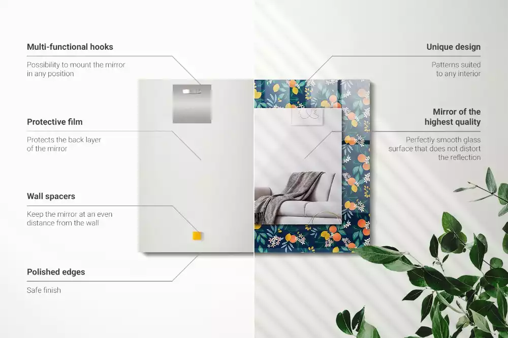 Oglindă dreptunghiulară cu decor floral și fructe