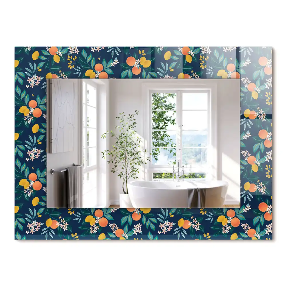 Oglindă dreptunghiulară cu decor floral și fructe