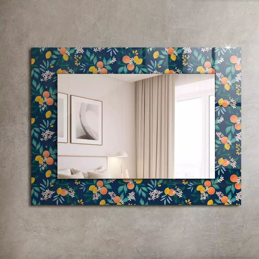 Oglindă dreptunghiulară cu decor floral și fructe