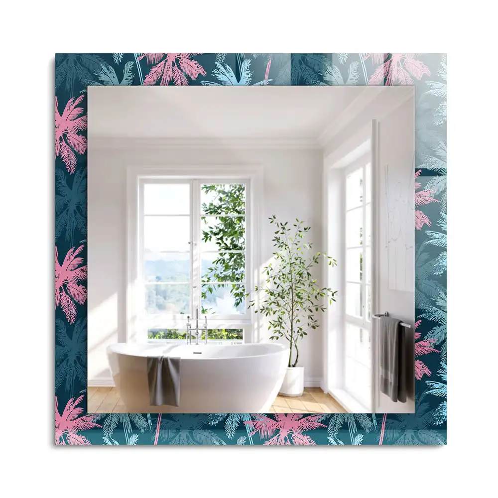 Oglindă dreptunghiulară decorativă cu model colorat de palmieri