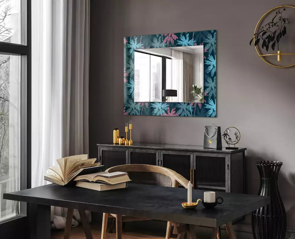 Oglindă dreptunghiulară decorativă cu model colorat de palmieri
