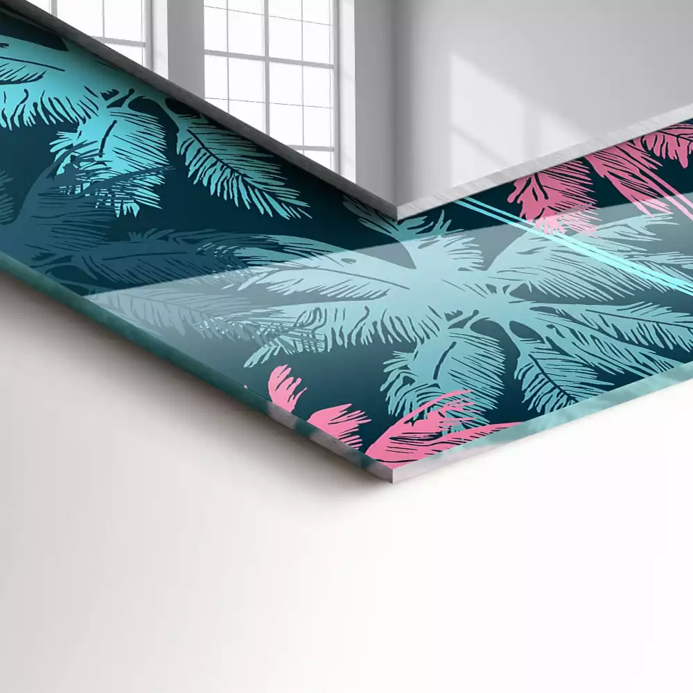 Oglindă dreptunghiulară decorativă cu model colorat de palmieri