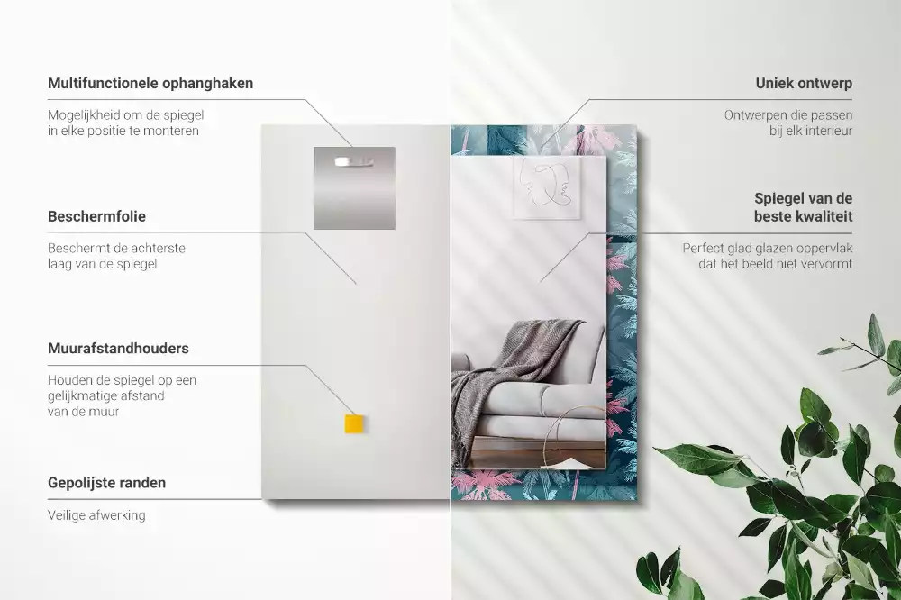 Oglindă dreptunghiulară decorativă cu model colorat de palmieri