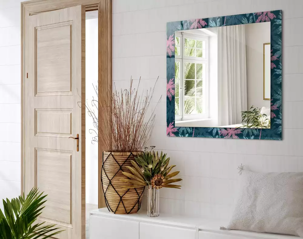 Oglindă dreptunghiulară decorativă cu model colorat de palmieri