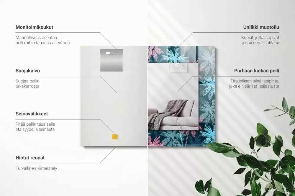 Oglindă dreptunghiulară decorativă cu model colorat de palmieri