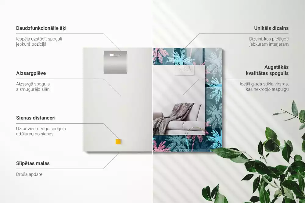 Oglindă dreptunghiulară decorativă cu model colorat de palmieri