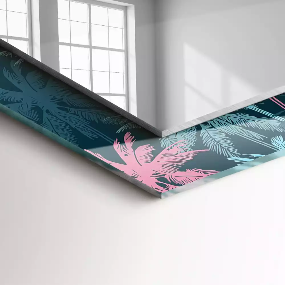 Oglindă dreptunghiulară decorativă cu model colorat de palmieri