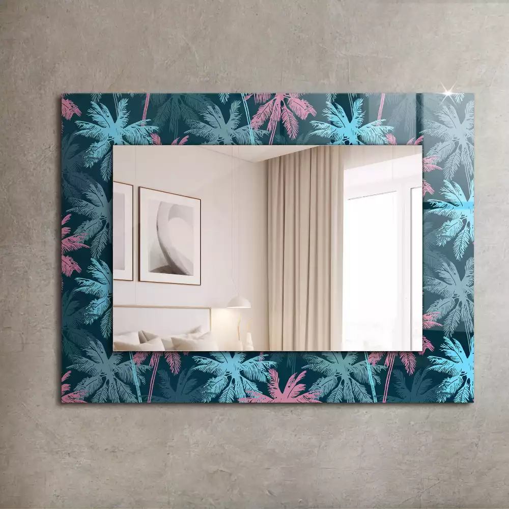 Oglindă dreptunghiulară decorativă cu model colorat de palmieri
