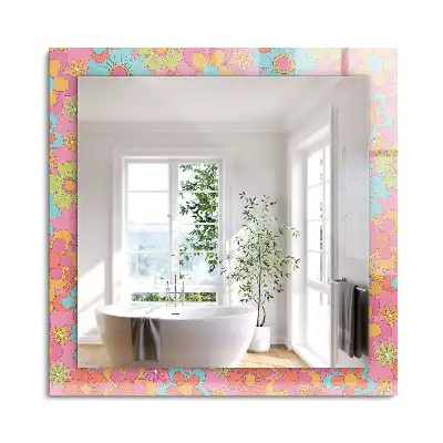 Oglindă dreptunghiulară cu decor floral colorat